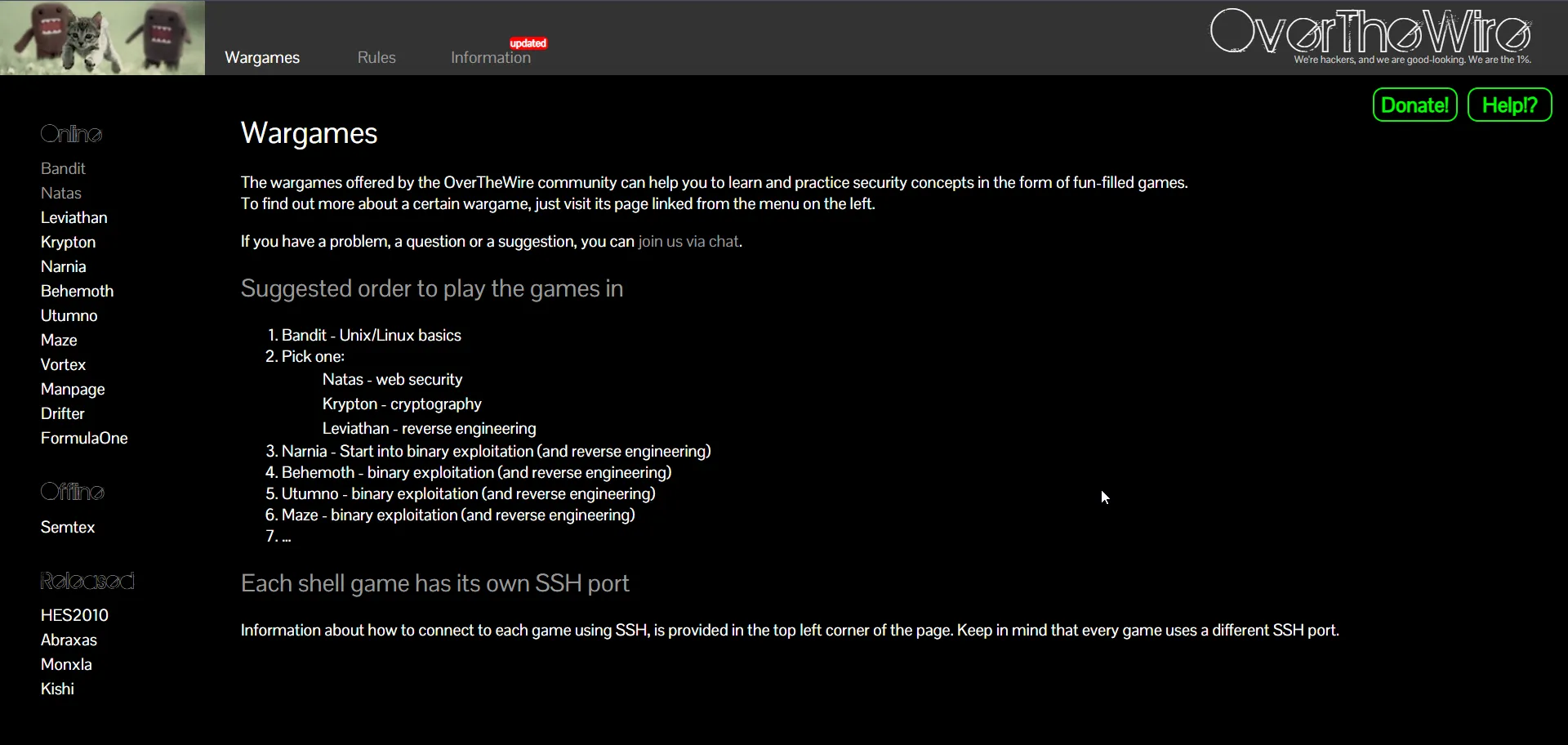 Tampilan brutal command line interface di OverTheWire