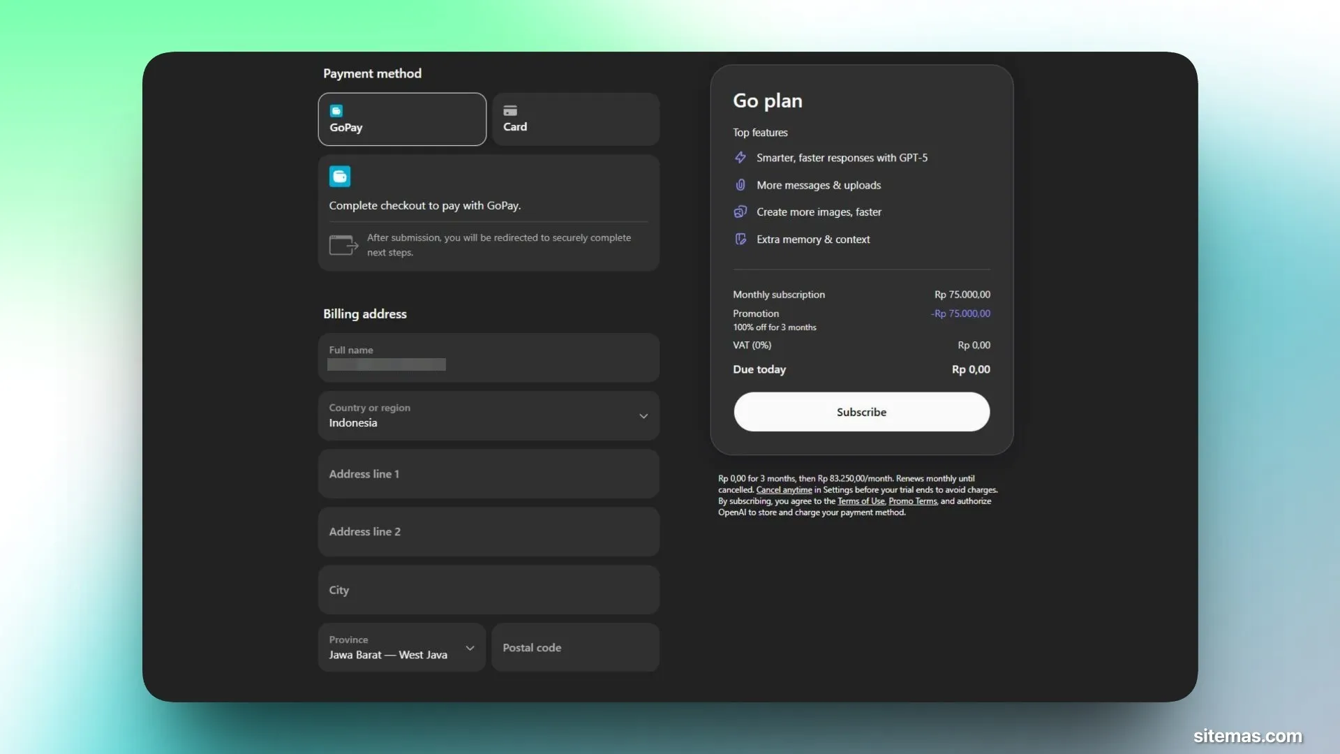 Status akun sudah ChatGPT Go