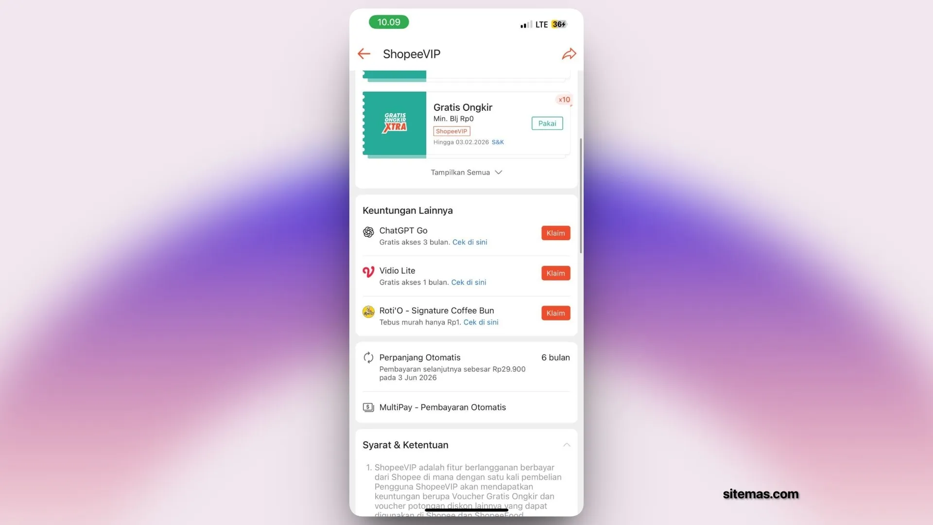 Menu klaim di ShopeeVIP